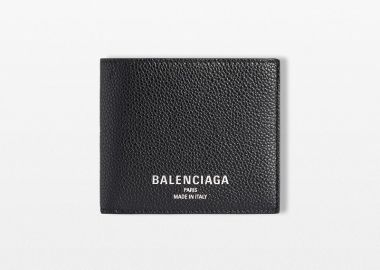 BALENCIAGA Ανδρικό Μαύρο Credit Square Folded Coin Wallet - BALENCIAGA - 