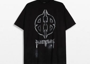 BALENCIAGA Ανδρικό Μαύρο Metal BB Stencil Cotton T-Shirt - BALENCIAGA - 