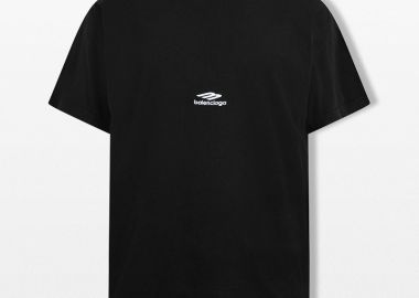 BALENCIAGA Ανδρικό Μαύρο Oversized Logo Print T-Shirt - BALENCIAGA - 
