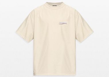 BALENCIAGA Ανδρικό Μπεζ Cream T-Shirt with Vintage Effect - BALENCIAGA - 