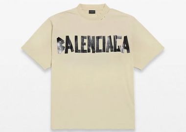 BALENCIAGA Ανδρικό Μπεζ Crew Neck T-Shirt - BALENCIAGA - 