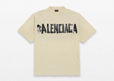 BALENCIAGA Ανδρικό Μπεζ Crew Neck T-Shirt - BALENCIAGA - 