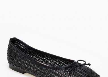 Ballet shoes με ψάθινο πλεκτό σχέδιο και φιογκάκι - Μαύρο - Issue - 