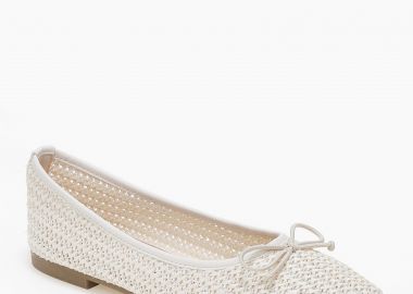 Ballet shoes με ψάθινο πλεκτό σχέδιο και φιογκάκι - Μπεζ - Issue - 