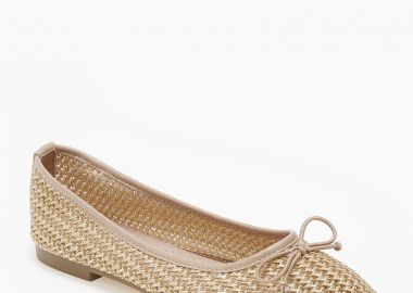 Ballet shoes με ψάθινο πλεκτό σχέδιο και φιογκάκι - Πούρο - Issue - 