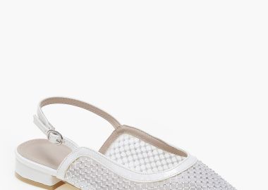 Ballet shoes μυτερά με δίχτυ και στρας - Λευκό - Issue - 