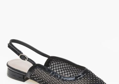 Ballet shoes μυτερά με δίχτυ και στρας - Μαύρο - Issue - 