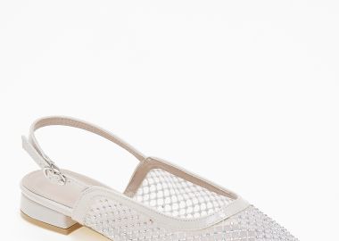 Ballet shoes μυτερά με δίχτυ και στρας - Μπεζ - Issue - 