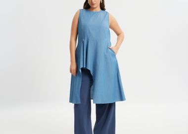 Βαμβακερή denim τουνίκ με ασύμμετρο τελείωμα - MAT FASHION - 