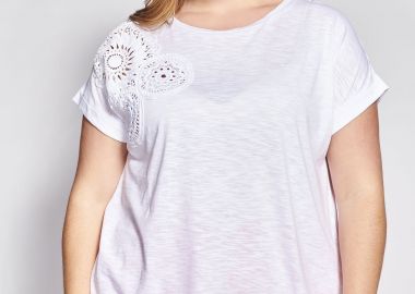 Βαμβακερή μπλούζα φλάμα με μοτίφ στον ώμο -  - 