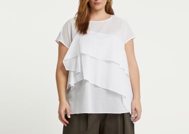 Βαμβακερή μπλούζα με ασύμμετρα layered βολάν - MAT FASHION - 