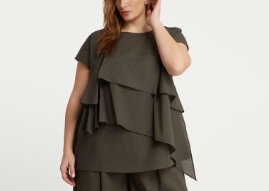 Βαμβακερή μπλούζα με ασύμμετρα layered βολάν - MAT FASHION - 