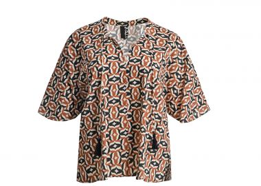 Βαμβακερή μπλούζα με γεωμετρικό μοτίβο και δέσιμο με φούντες - MAT FASHION - 