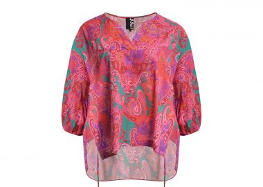 Βαμβακερή μπλούζα με paisley print και δέσιμο - MAT FASHION - 