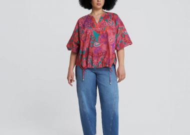 Βαμβακερή μπλούζα με paisley print και δέσιμο - MAT FASHION - 