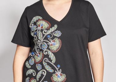 Βαμβακερή Μπλούζα V με Boho print -  - 