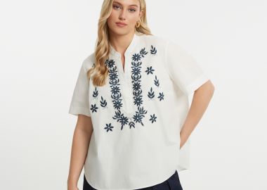 Βαμβακερή μπλούζα V με κέντημα - MAT FASHION - 