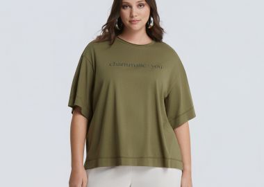 Βαμβακερό boxy t-shirt με logo “charismatic you” - MAT FASHION - 