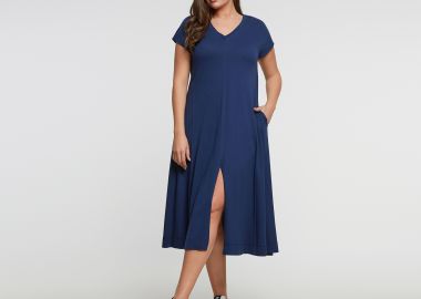 Βαμβακερό φόρεμα με άνοιγμα μπροστά - MAT FASHION - 