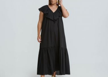 Βαμβακερό φόρεμα με βολάν στη λαιμόκοψη - MAT FASHION - 