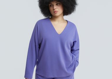 Βαμβακερό φούτερ με V-λαιμόκοψη - MAT FASHION - 