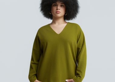 Βαμβακερό φούτερ με V-λαιμόκοψη - MAT FASHION - 