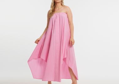 Βαμβακερό maxi strapless φόρεμα - MAT FASHION - 