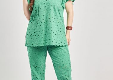 Βαμβακερό παντελόνι μπροντερί -  - 