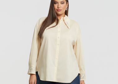 Βαμβακερό πουκάμισο με κέντημα και διακοσμητικές πέτρες - MAT FASHION - 