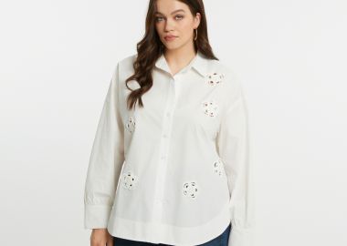 Βαμβακερό πουκάμισο με κεντητές cutwork λεπτομέρειες - MAT FASHION - 