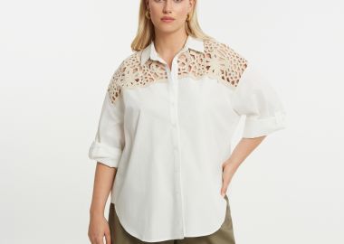 Βαμβακερό πουκάμισο με λεπτομέρεια δαντέλας - MAT FASHION - 