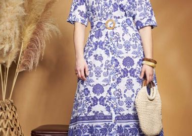 Βαμβακερό Σεμιζιέ Φόρεμα Broderie με Φλοράλ Μοτίβο με Ζώνη -  - 