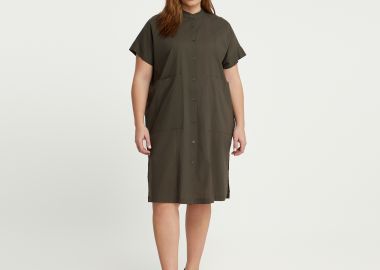 Βαμβακερό σεμιζιέ φόρεμα με μάο γιακά - MAT FASHION - 