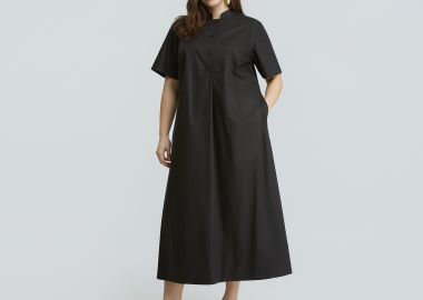 Βαμβακερό σεμιζιέ φόρεμα με μάο γιακά - MAT FASHION - 