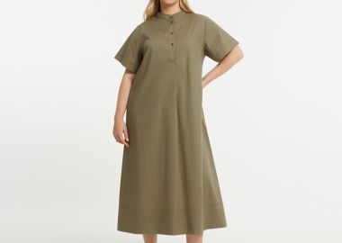 Βαμβακερό σεμιζιέ φόρεμα με μάο γιακά - MAT FASHION - 