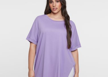 Βαμβακερό t-shirt με άνοιγμα στο τελείωμα - MAT FASHION - 