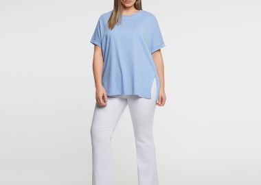 Βαμβακερό t-shirt με άνοιγμα στο τελείωμα - MAT FASHION - 