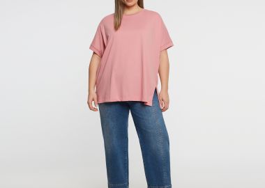 Βαμβακερό t-shirt με άνοιγμα στο τελείωμα - MAT FASHION - 