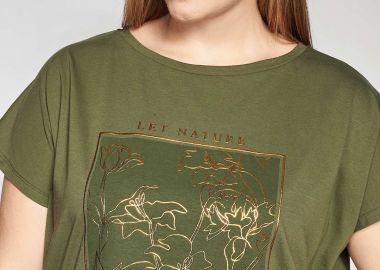 Βαμβακερό t-shirt με χρυσό τύπωμα nature -  - 
