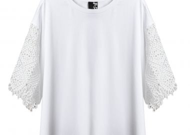 Βαμβακερό t-shirt με crochet μανίκια - MAT FASHION - 