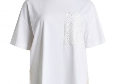 Βαμβακερό t-shirt με crochet πλάτη και τσέπη - MAT FASHION - 