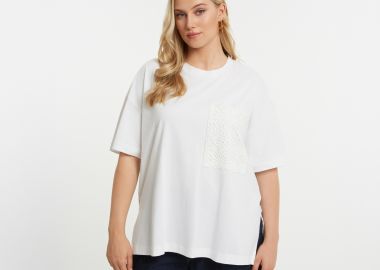 Βαμβακερό t-shirt με crochet πλάτη και τσέπη - MAT FASHION - 