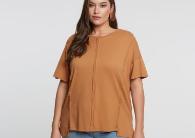 Βαμβακερό t-shirt με διακοσμητικές ραφές - MAT FASHION - 