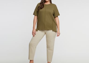 Βαμβακερό t-shirt με διακοσμητικές ραφές - MAT FASHION - 