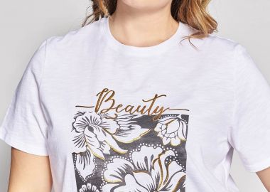 Βαμβακερό T-shirt με Φλοράλ Στάμπα -  - 