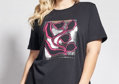 Βαμβακερό T-Shirt με φόιλ φλοράλ στάμπα -  - 