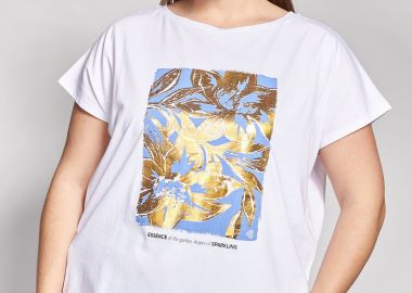 Βαμβακερό t-shirt με foil floral τύπωμα -  - 