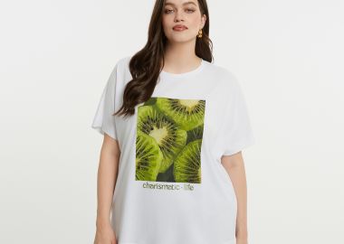 Βαμβακερό t-shirt με καλλιτεχνικό kiwi print - MAT FASHION - 