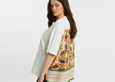 Βαμβακερό t-shirt με papaya print στην πλάτη - MAT FASHION - 