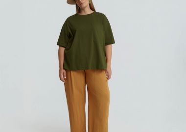 Βαμβακερό t-shirt με papaya print στην πλάτη - MAT FASHION - 